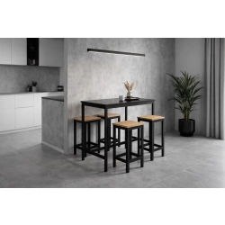 Zestaw Barowo - Jadalniany z Metalu , Blat Czarny Płyta MDF  Stół +4 Taborety Model  ZETS-5